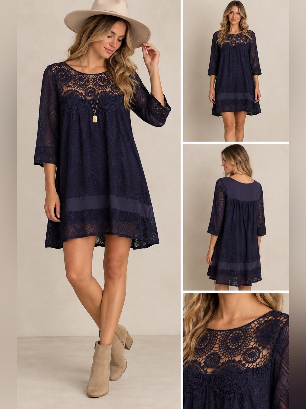Anthropologie Holding Horses navy lace yoke dress size small